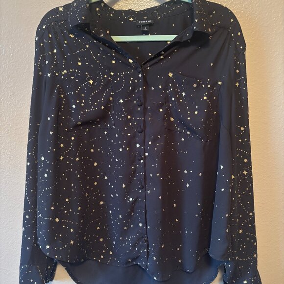 Galaxy and Stars Madison Crepe de Chine Button Long Sleeve - Torrid - 0 / 0X - Picture 1 of 2